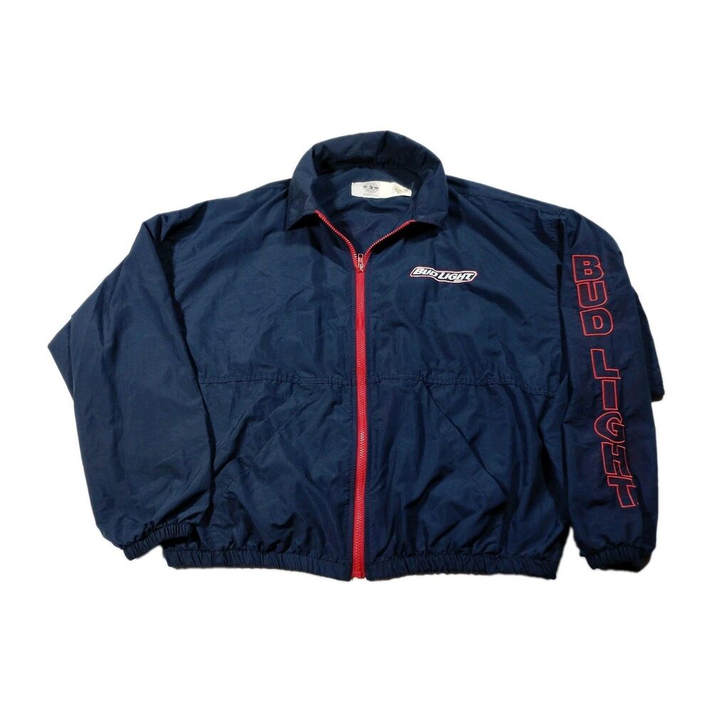 Vtg 90s Bud Light Jacket Full Zip Spellout Windbreaker Embroidered USA Mens L